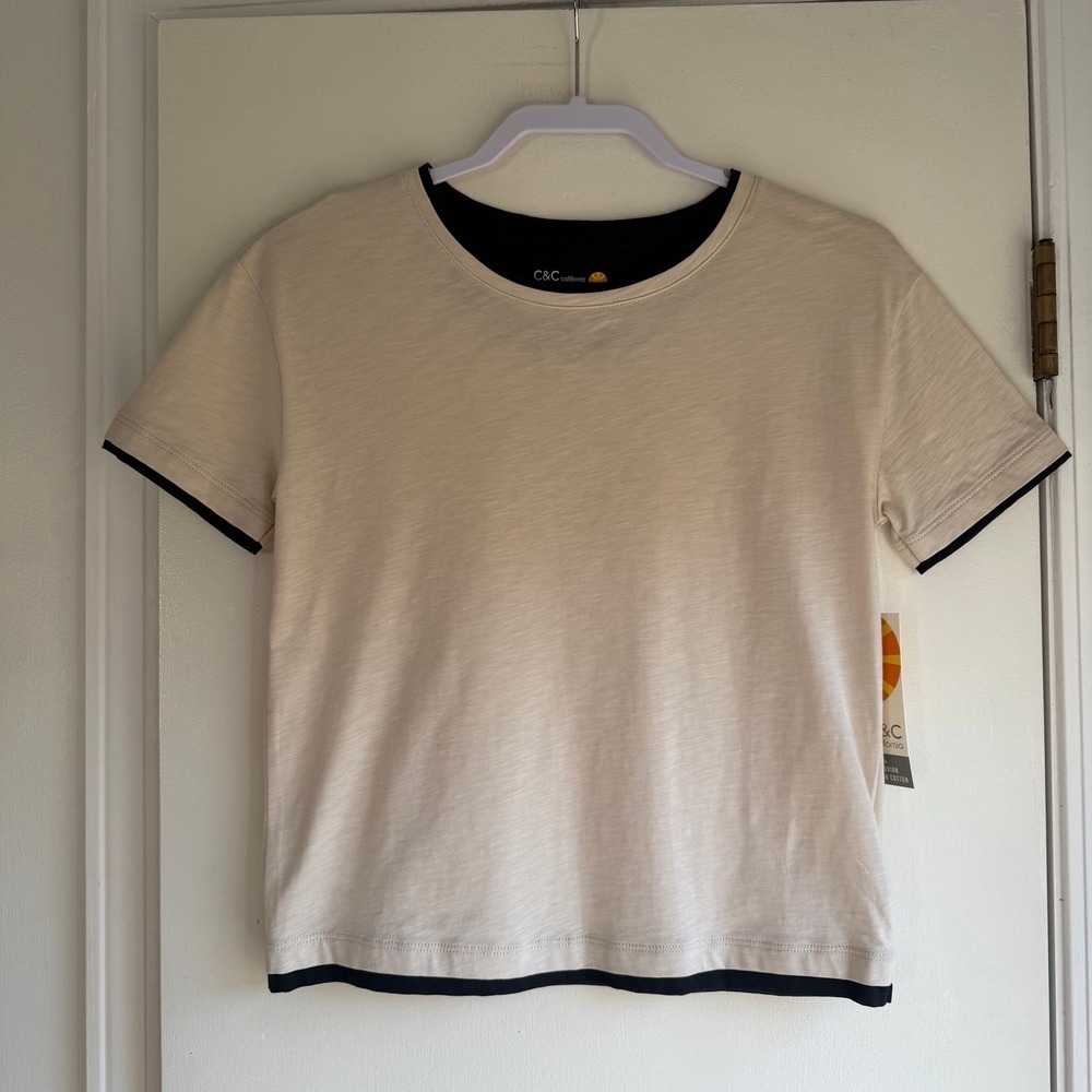 C&C California Mens XS Beige Pima Cotton Layered Look Short Sleeve T-Shirt New